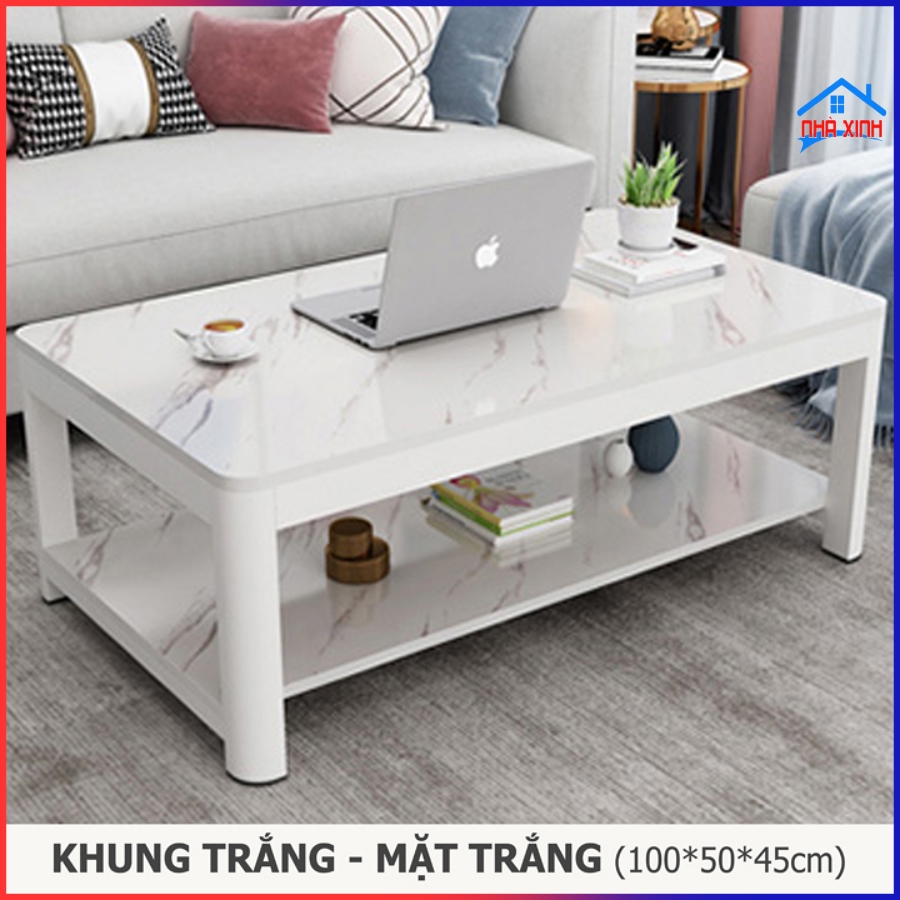 Bàn trà sofa gỗ phòng khách hiện đại 2022, Bàn sofa đẹp hoạ tiết vân đá cẩm thạch, 2 tầng tiện ích. Dùng ở phòng khách để uống trà, bàn uống nước