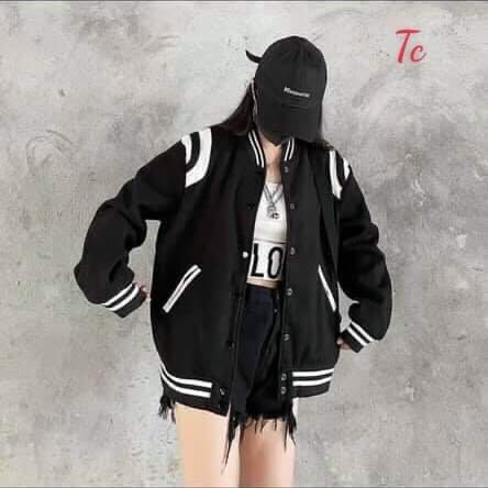 Áo Khoác Bomber Phối Vai đen viền trắng Siêu HÓT