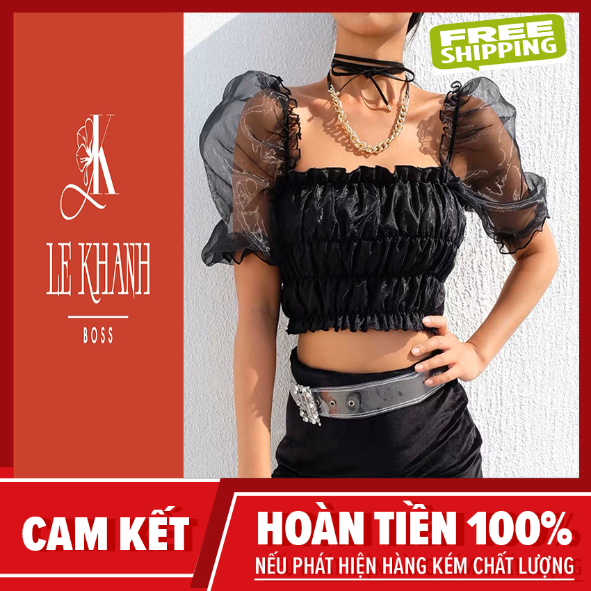 ÁO FROM CROPTOP TAY PHỐI VOAN KÍNH, áo croptop nữ tay ngắn, áo croptop ôm, áo kiểu nữ, Le khanh Boss