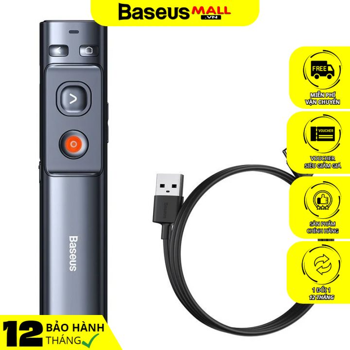 Bút Laser trình chiếu Baseus Orange Dot Wireless Presenter cho Laptop/ Macbook (200m. 2.4Ghz USB/Type C Receiver, Wireless Remote Control, Green Laser Pointer/ Presenter)
