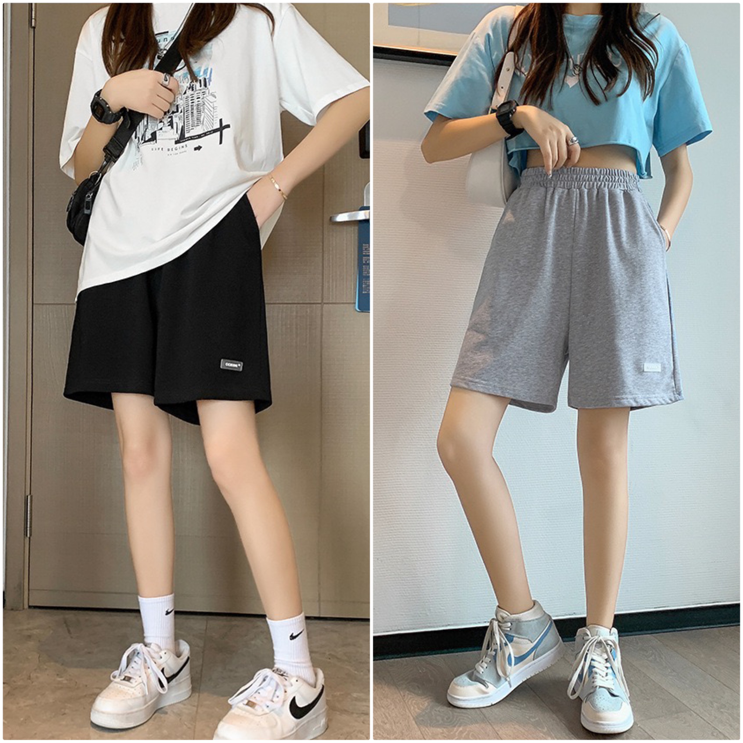 Quần đùi unisex logo KA có 2 màu đen, xám, bazic, cạp chun co dãn, freesize