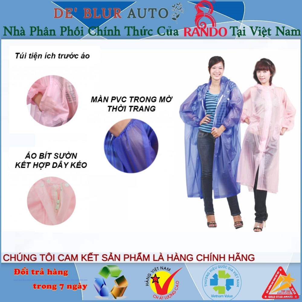 Áo mưa rando poncho dây kéo trong màu