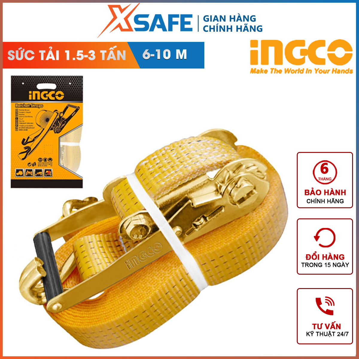 Dây đai chịu tải trọng ingco | dây dai 6m sức tải: 1.5-3 tấn chiều dài: 6m-10m dùng trong việc chằng, buộc hàng hóa, phương tiện,…