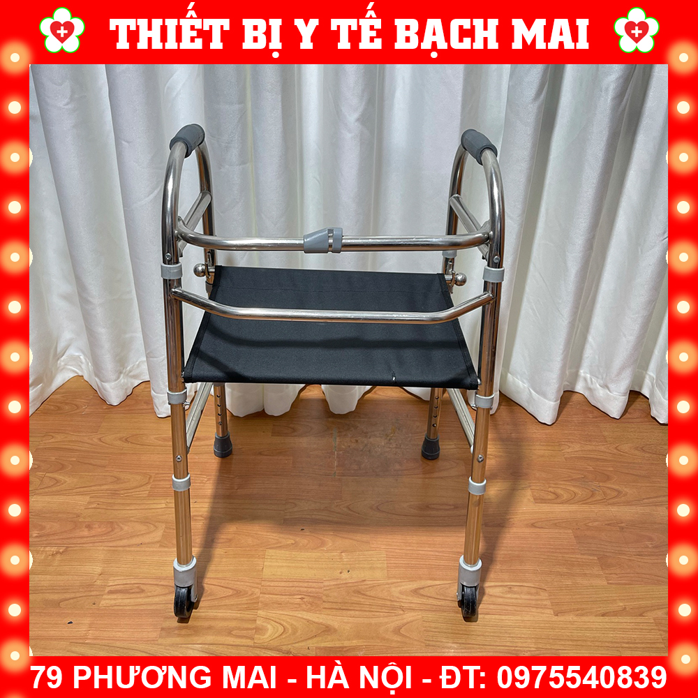 Khung tập đi có ghế ngồi inox việt nam