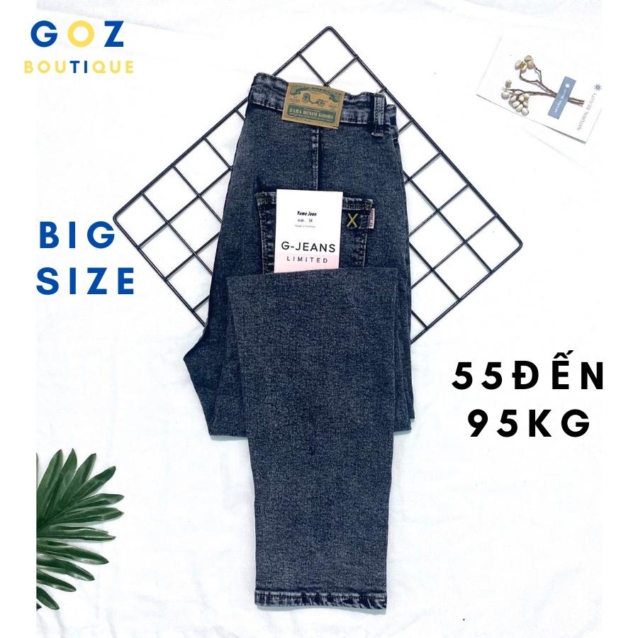 Quần jean nữ lưng cao bigsize từ 5095kg chiều dài quần GOZ Boutique vải jeans cotton co giãn mạnh có túi trước sâu quần bò cạp cao ống đứng hơi ôm size đại trơn dài vải thấm mồ hôi