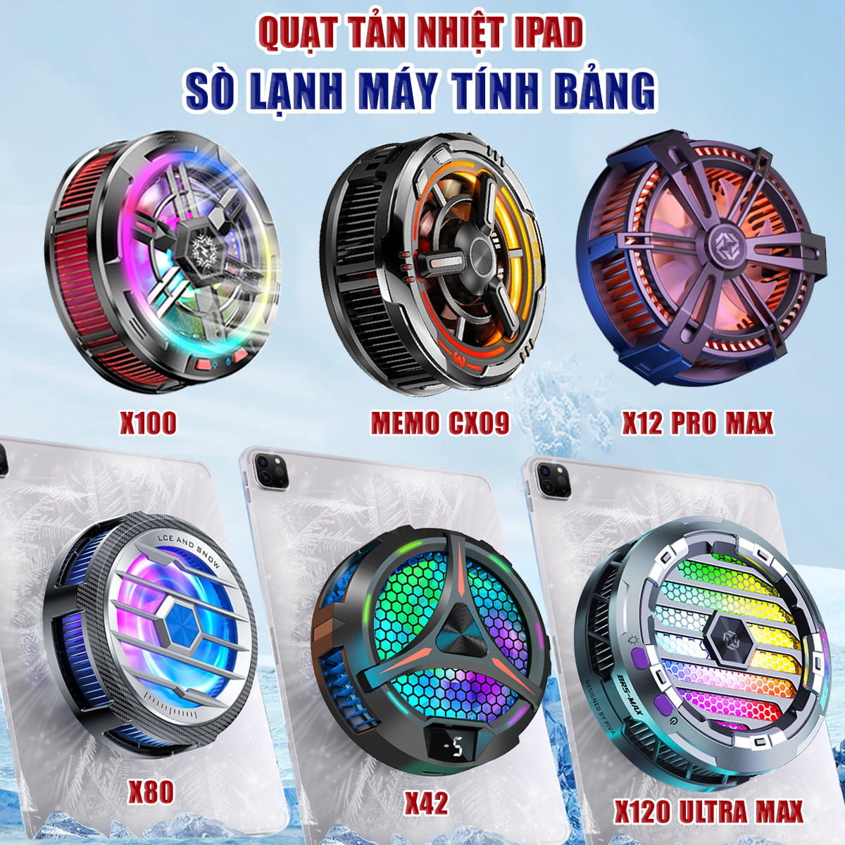 Quạt tản nhiệt Ipad máy tính bảng Piva B2 Max / X80 / X42 / X100 sò lạnh từ tính - Đế tản nhiệt Ipad