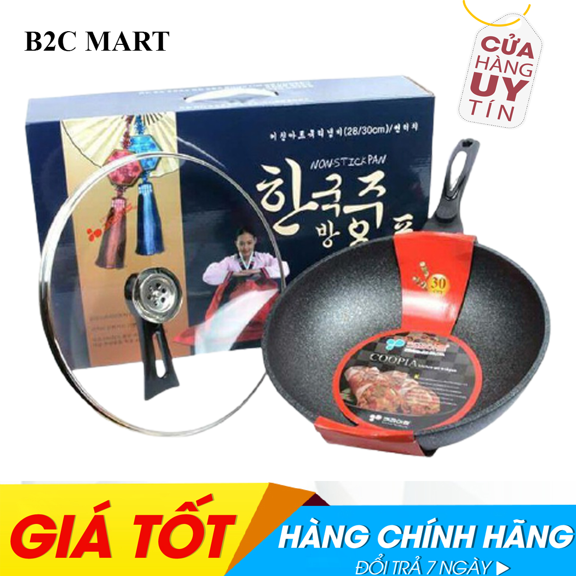 [Tặng Khăn Lau Tay] Chảo Đá Chống Dính Hàn Quốc  - Chảo vân chống dính- Chảo đá chống dính 32cm Có kèm nắp kính - Chảo rán, chiên - Chảo chống dính, chảo sâu lòng