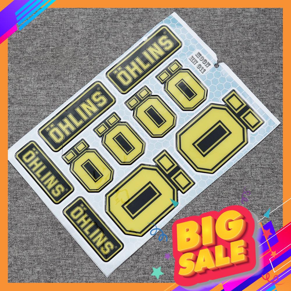 [SALE SỐC] BỘ TEM DẬP NỔI NHIỀU STICKER, DECAL TRANG TRÍ XE MẪU OHLINS VÀNG SIÊU DÍNH CHỐNG NƯỚC