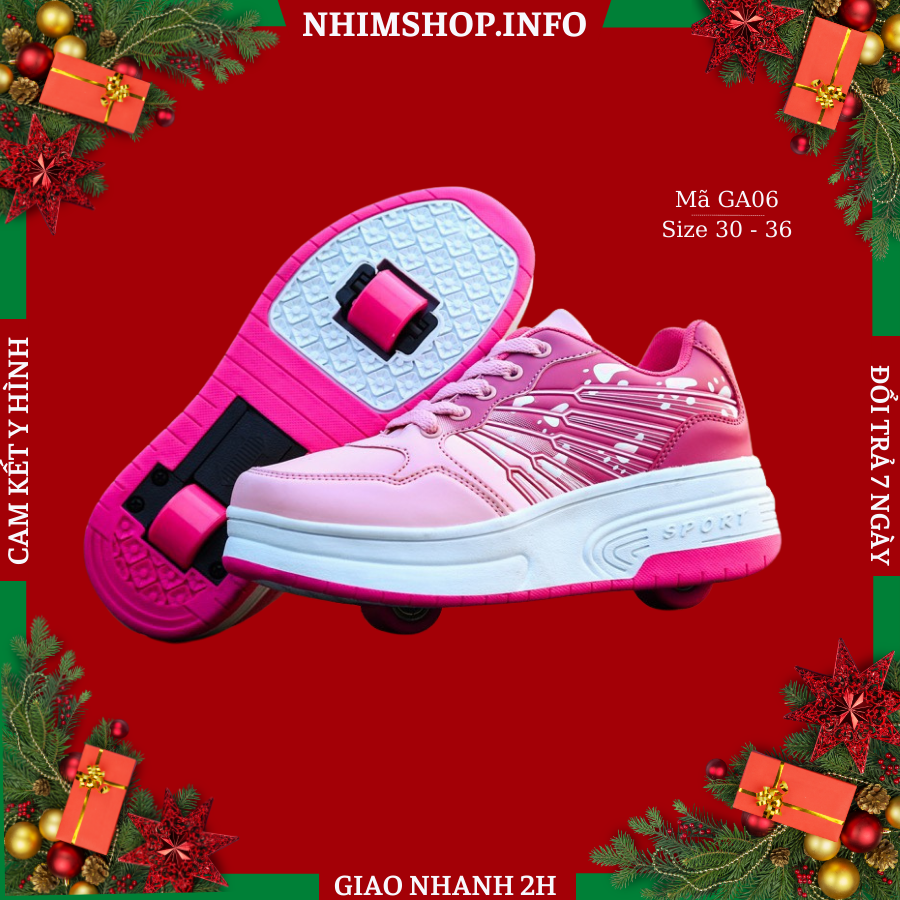 Giày Bánh Xe Loại 2 Bánh Cho Bé Gái 4 - 10 Tuổi Kiểu Dáng Thể Thao GA06