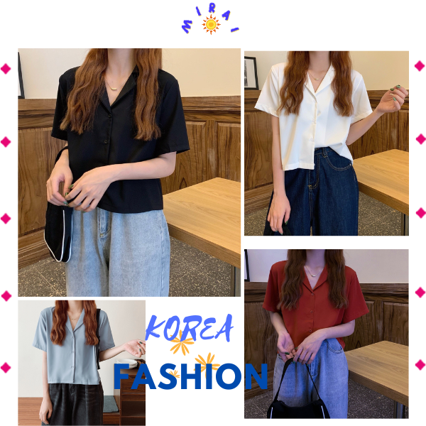 Áo sơ mi crotop nữ cổ vest tay ngắn form rộng trẻ trung năng động chất lụa mềm mịn thoáng mát-VULTN01