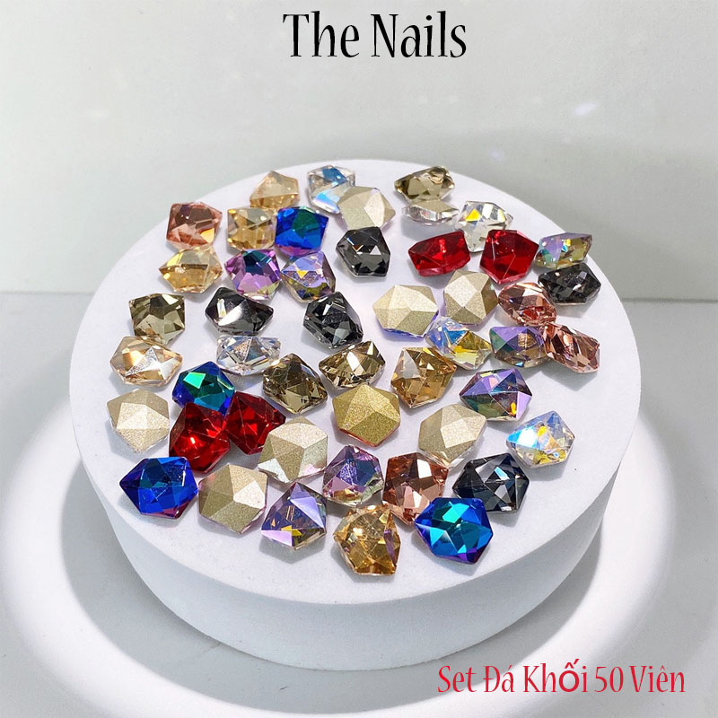 Set đá khối nail 50 viên mix màu, mix size trang trí móng