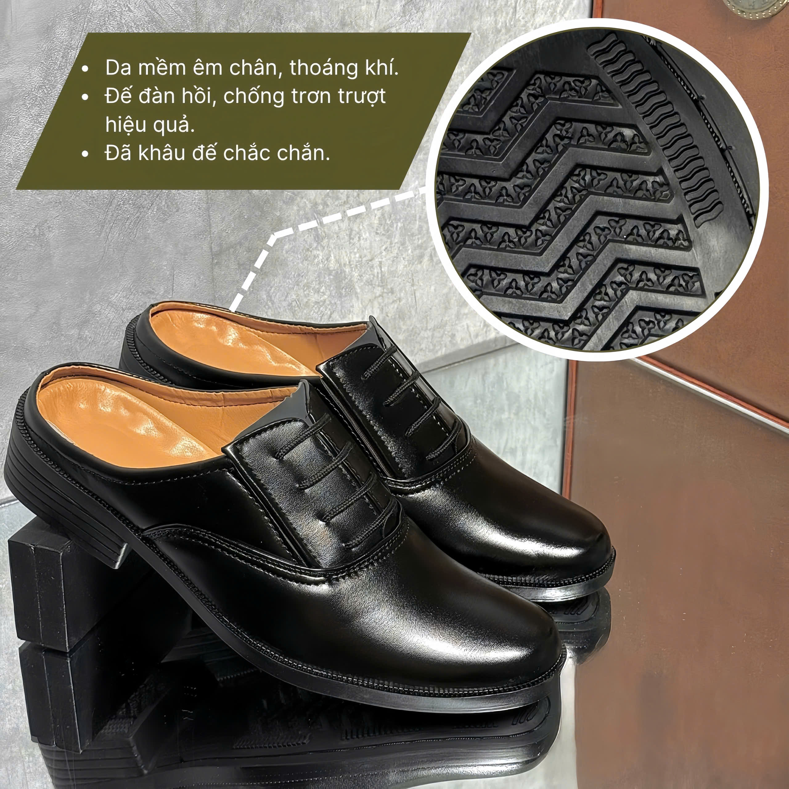  Giày tây nam hở gót phối dây giày sục nam tăng chiều cao giày tây nam dự tiệc 