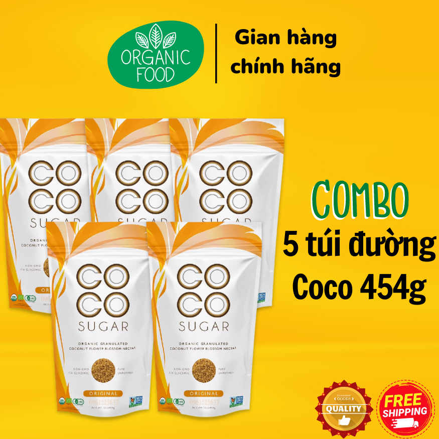 Combo 5 Túi Đường Mật Hoa Dừa Hữu Cơ PT Coco Sugar 5x454g - Tốt Cho Người Tiểu Đường, Ăn Kiêng KETO