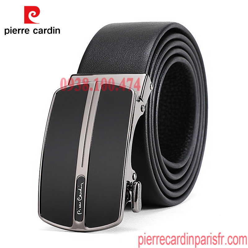 Thắt lưng Pierre Cardin chính hãng mặt khóa tráng gương dây da bò thật khóa chốt tự động PCJ0005