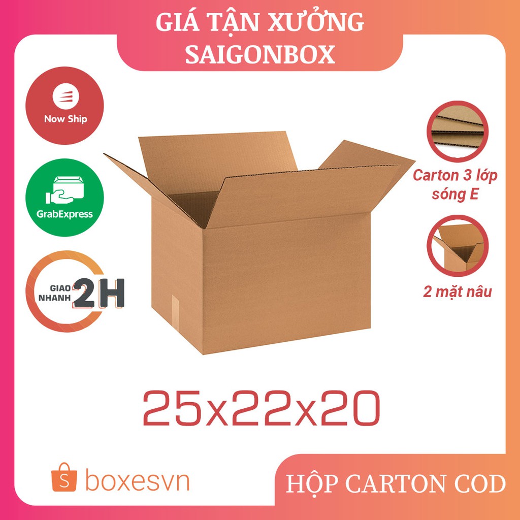 Combo 50 hộp giấy carton size 25x22x20 cm để đóng gói hàng hóa