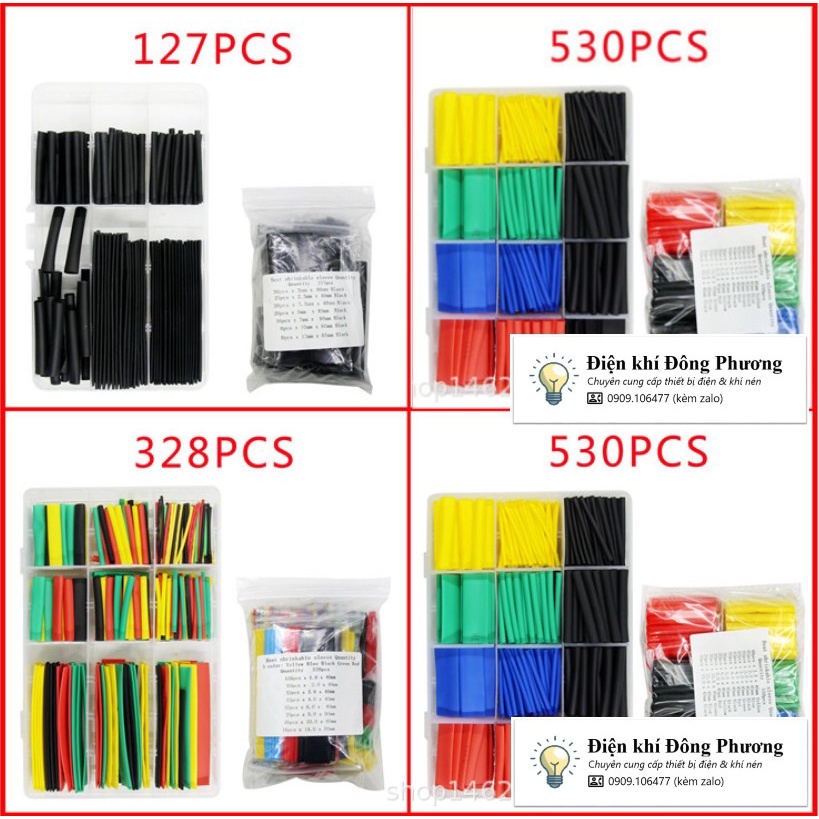 Bộ gen co nhiệt bọc cách điện 127pcs; 164pcs; 328pcs; 530pcs; 560pcs gen co nhiệt nhiều màu.