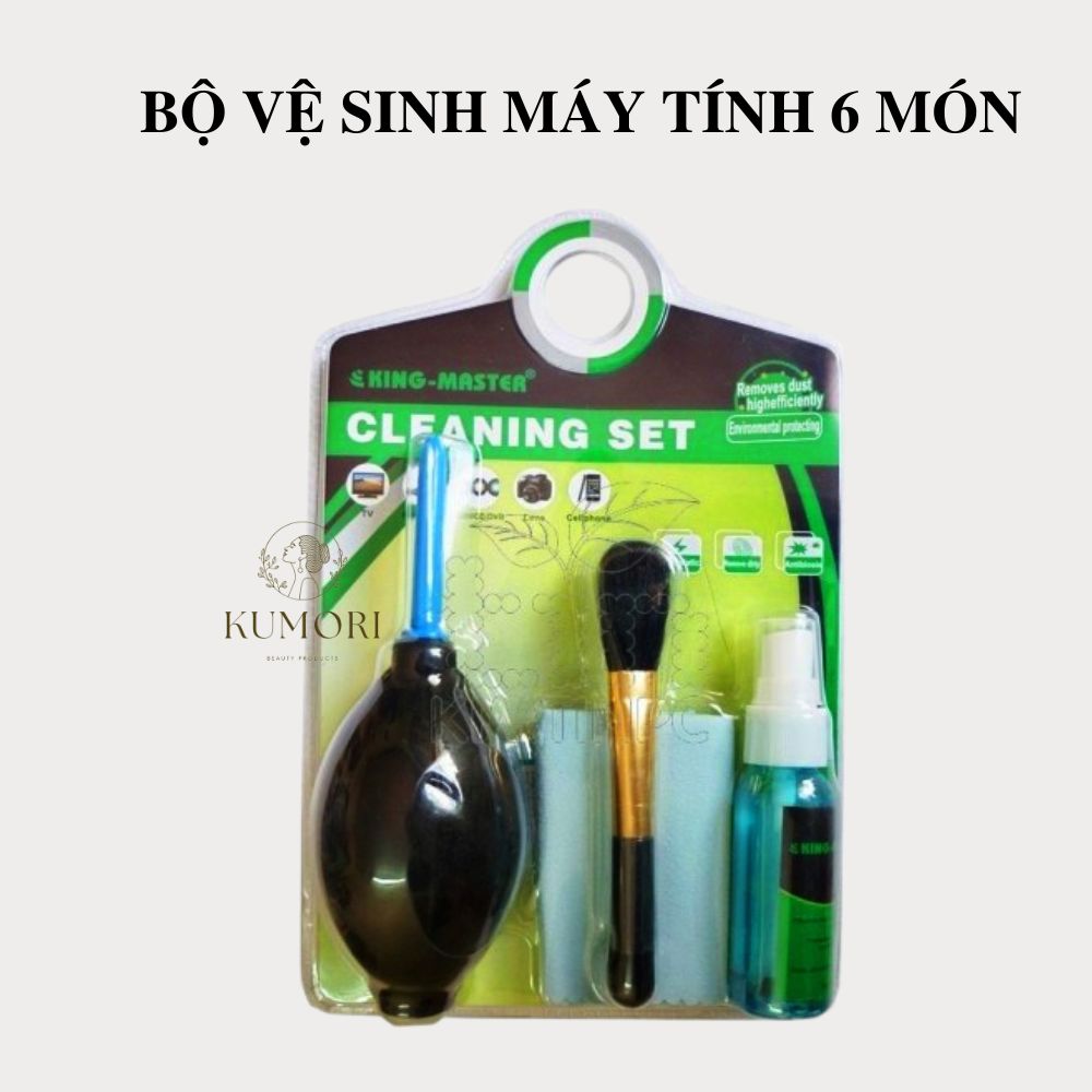 Bộ dụng cụ vệ sinh laptop máy vi tính combo 6 món lau chùi vệ sinh lap top máy tính dung dịch vệ sinh màn hình cọ quét giẻ lau thổi bụi kumori store