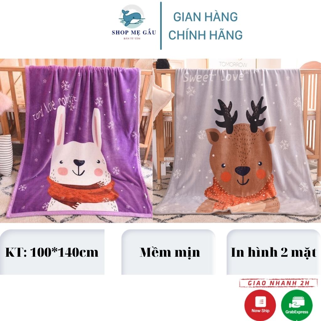 Chăn lông tuyết cho bé in hình 2 mặt mềm mịn 100*140cm