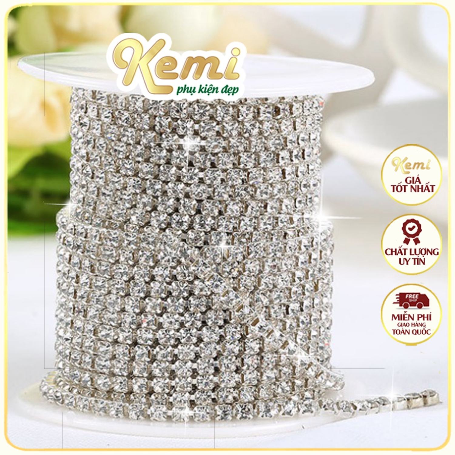 1 mét Dây đá hạt cườm đính đá xoàn lấp lánh, dây xích đá đính móng làm nail, phụ kiện may mặc, trang trí điện thoại