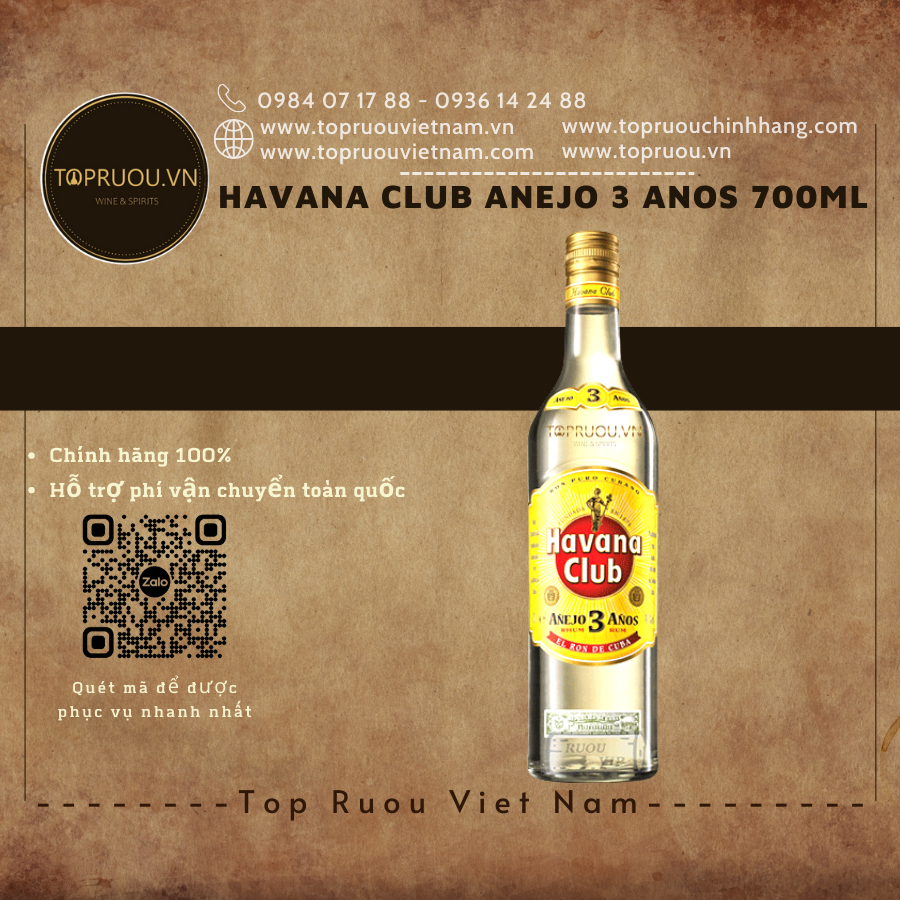 Havana club anejo 3 anos _ vàng - chính hãng 100%