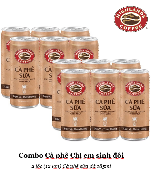 [HCM]Combo 2 lốc Cà phê Sữa đá Highlands Coffee 185ml/lon - Hàng mới sản xuất