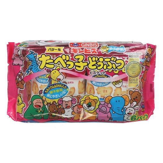 Bánh Ăn Dặm Ginbis Hình Thú Nhật Bản Màu Hồng Vị Bơ gói 150g (25gx6 ) Bổ Sung Dinh Dưỡng, Canxi và Dha Cho Bé từ 8 Tháng Tuổi, Bánh Quy Cho Bé, Bánh Bổ Sung Canxi, Bánh Hình Thú [DATE T1/2023]