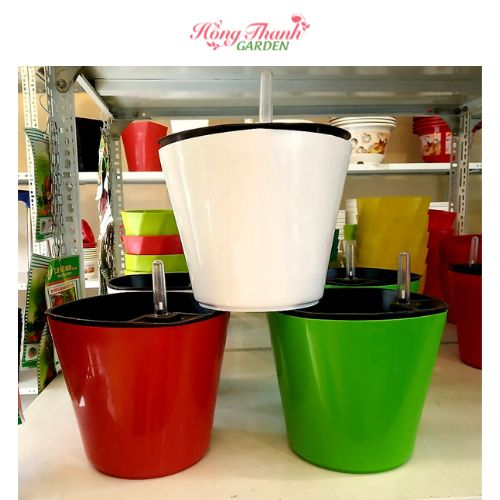 Chậu thông minh tự dưỡng Hồng Thanh Garden Trồng cây nội thất để bàn, tự tưới thẩm thấu, có phao báo nước, nhựa cao cấp