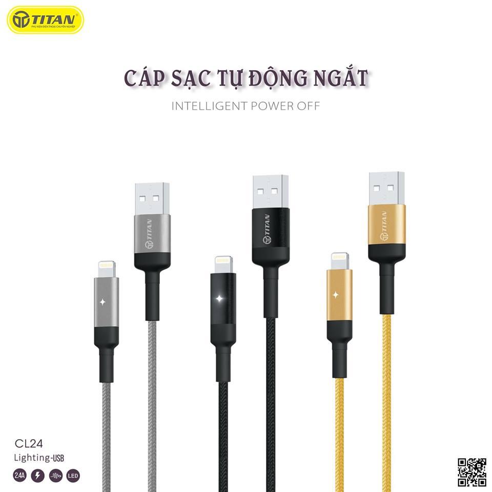Cáp sạc dây dù tự ngắt 1m chân lightning titan cl24 bền chống đứt ip 6 7 8 x xs max 11 12 pro xr 5 air