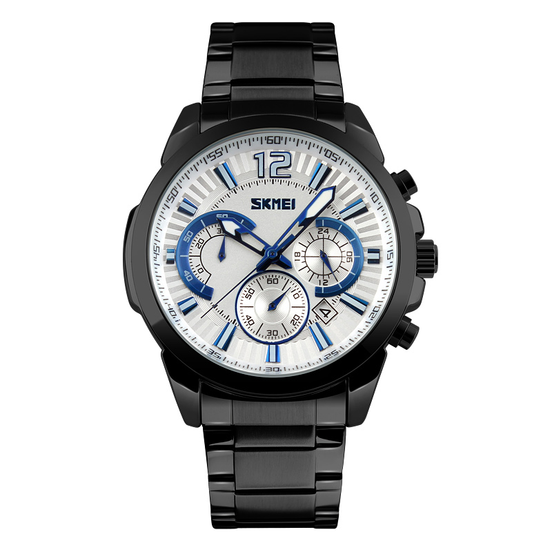 Đồng hồ nam cao cấp chống nước chạy 6 kim có lịch SKMEI SK004 - Arman Watches (Mặt Trắng Dây Đen)