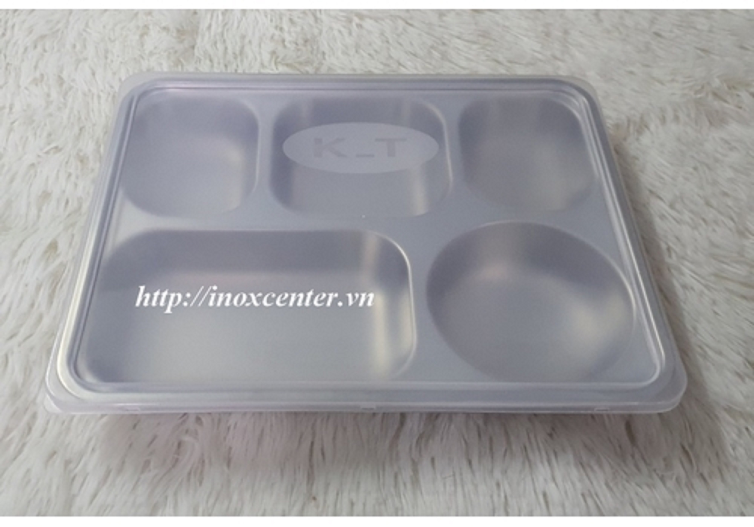 Khay đựng thức ăn , khay cơm inox 201 dày 0.7 mm – 5 ngăn sln , kt: 28x22x4 cm
