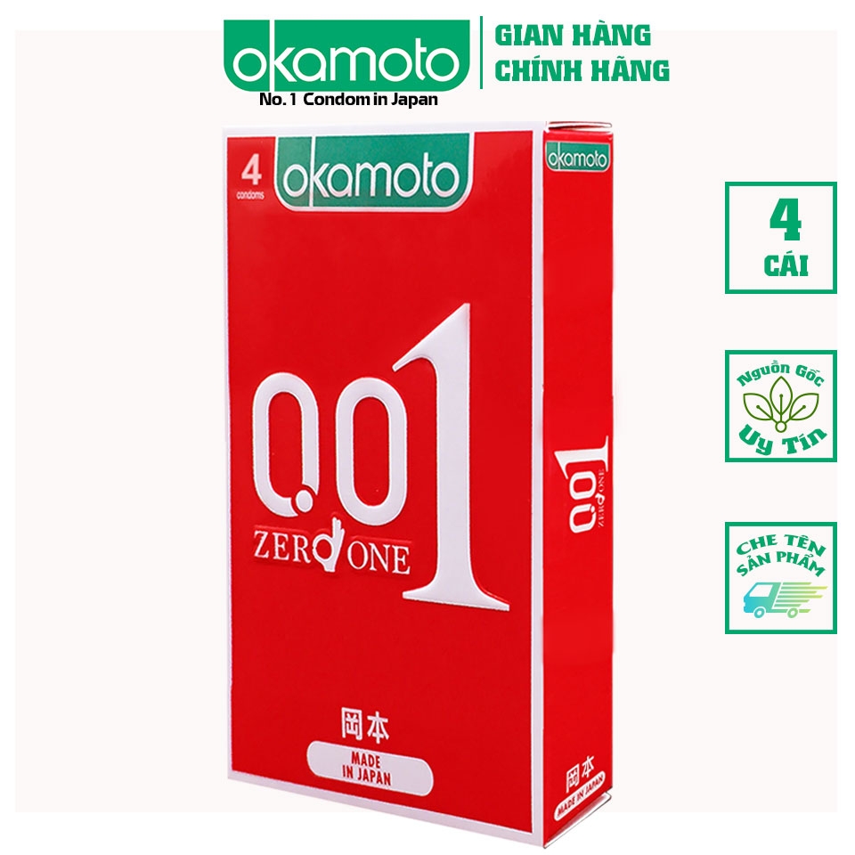 Bao cao su Okamoto 0.01 PU siêu mỏng truyền nhiệt nhanh (Hộp 4 cái) - Keep You Fit Shop