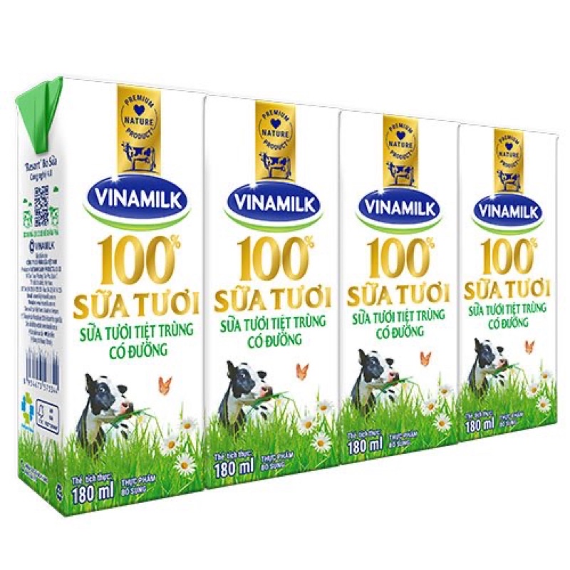 Lốc Sữa Tươi Tiệt Trùng Vinamilk 100% Đủ Vị ( 4 Hộp X 180Ml )