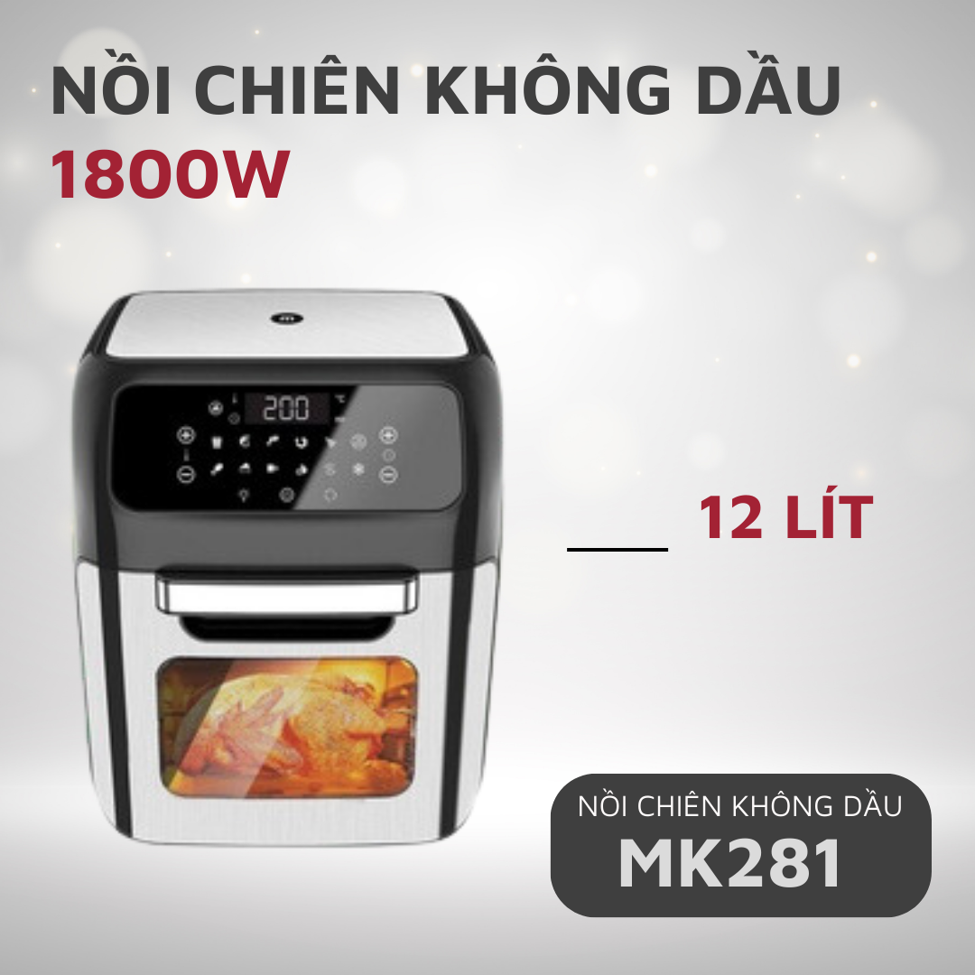 Nồi chiên không dầu mishio 12l mk281 - hàng chính hãng - công suất 1800w - bảo hành 12 tháng
