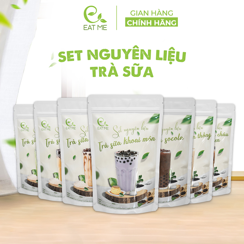 Set trà sữa tự pha eatme 15 20 ly - nguyên liệu làm trà sữa phúc long, thái xanh, thái đỏ, trân châu đường đen, khoai môn, socola