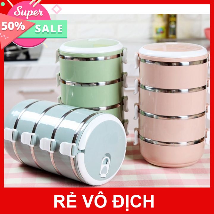 [HCM]Hộp Đựng Cơm Văn Phòng Lúa Mạch 4 Tầng Lõi Inox Giữ Nhiệt Siêu Tiện Lợi - Cặp Lồng Cà Mên Chất Liệu Lúa Mạch Cao Cấp Giữ Nhiệt Tốt