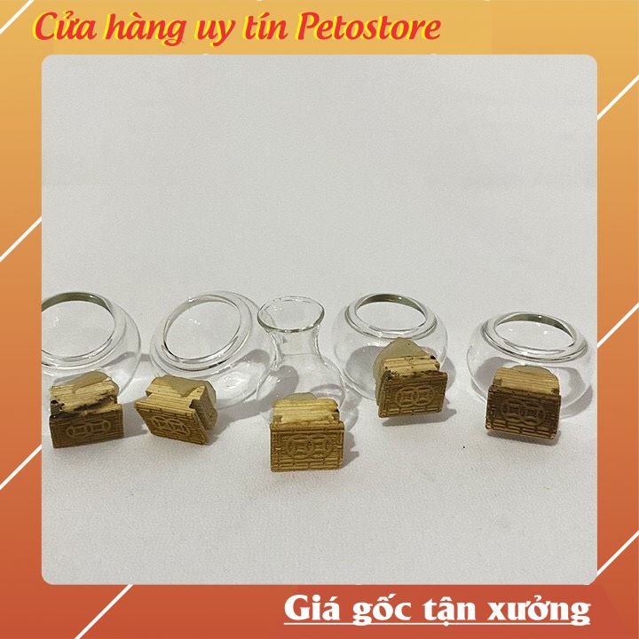 Cóng chim khuyên chất liệu thủy tinh PETOSTORE cao cấp họa tiết siêu đẹp (Đủ bộ)