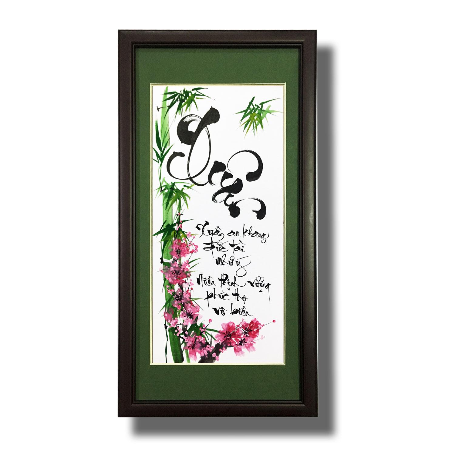 Tranh thư pháp - Chữ Xuân 38 - Tranh Minh Hiền (viết và vẽ 100% - không sử dụng in ấn)