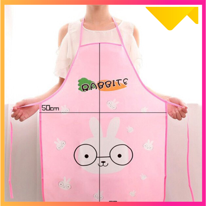 Tạp dề nội trợ dạng yếm in hình thú cute, Tạp dề nilon chống nước, chống dầu mỡ nhiều hình đáng yêu - giao màu ngẫu nhiên