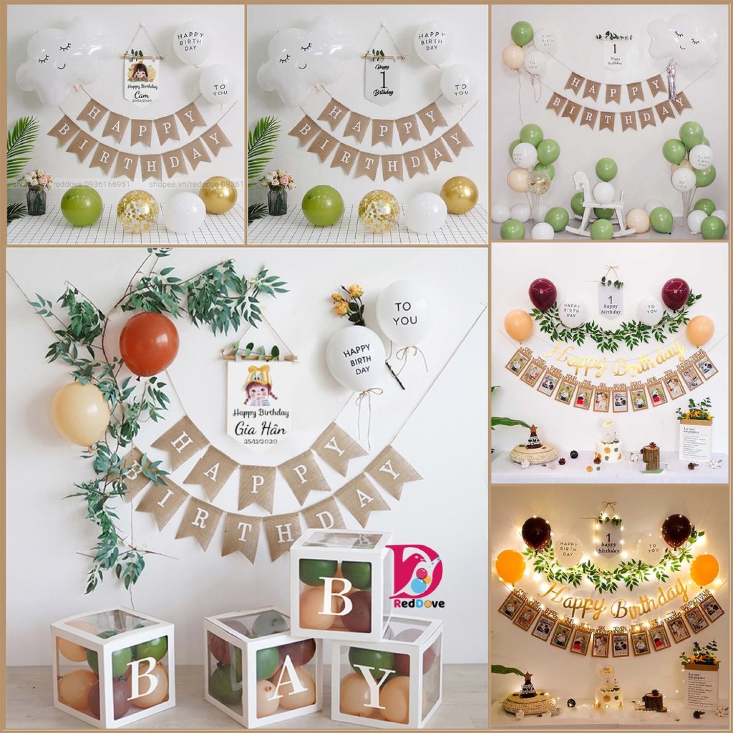 Set trang trí sinh nhật Hàn Quốc, trang trí thôi nôi, trang trí đầy tháng cho bé trai, bé gái RCB005