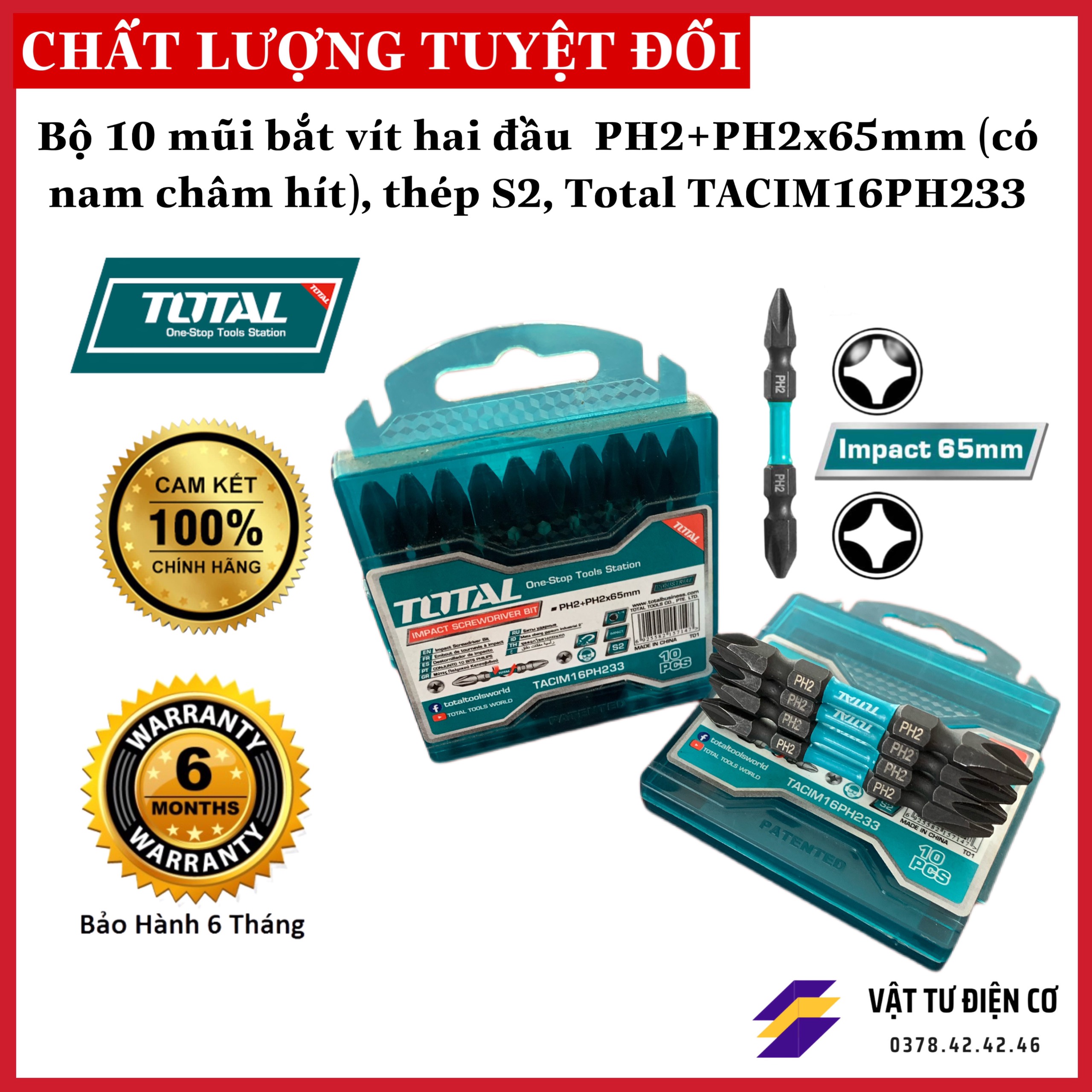 Bộ 10 mũi bắt vít 2 đầu total