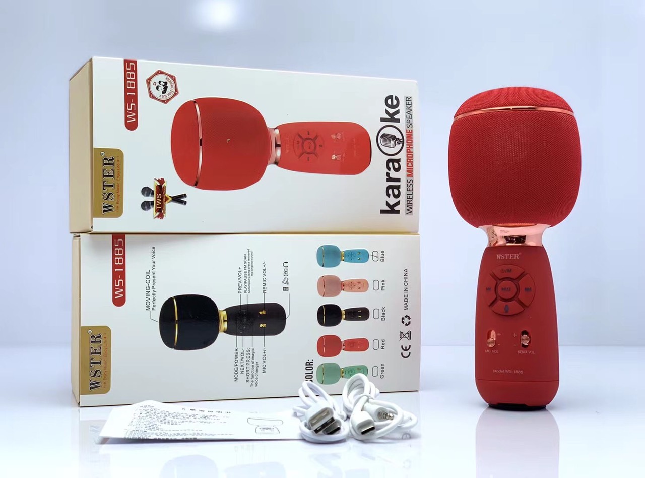Micro karaoke ws-micro kèm loa karaoke wster ws-1885-mic karaoke kiêm loa bluetooth mini hát tại nhà cực hay, có nâng giọng, micro cầm tay bluetooth chính hãng, loa chất lượng cao - mic hát karaoke, livestream bán chạy 2022.