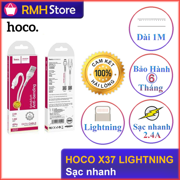 [Thương Hiệu HOCO] Cáp sạc Hoco X37 cho iPhone (lightning) (2.4A, Sạc nhanh,  1 Mét)  - màu trắng