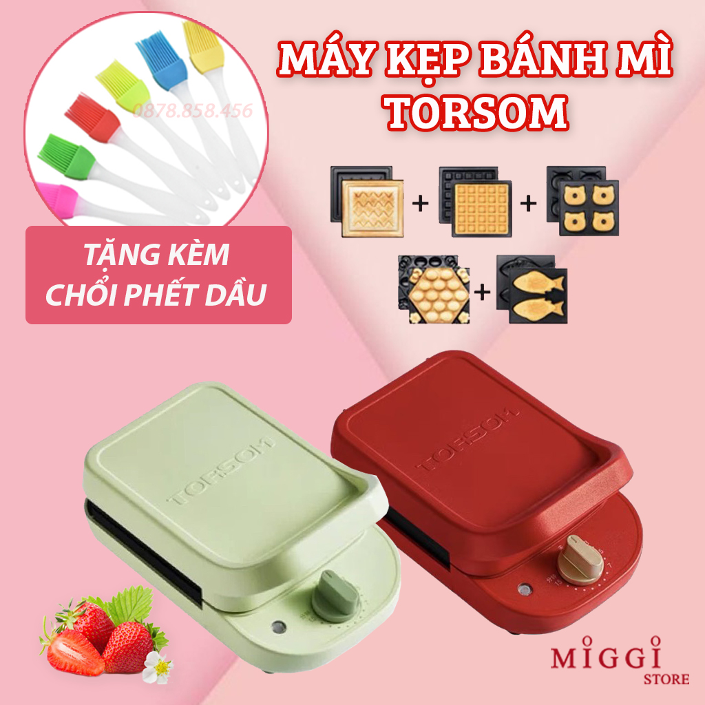 [MUA 1 TẶNG 1] Máy kẹp bánh mì Torsom - Phiên bản hẹn giờ - Kèm 5 khuôn nướng - Máy nướng bánh mì đa năng