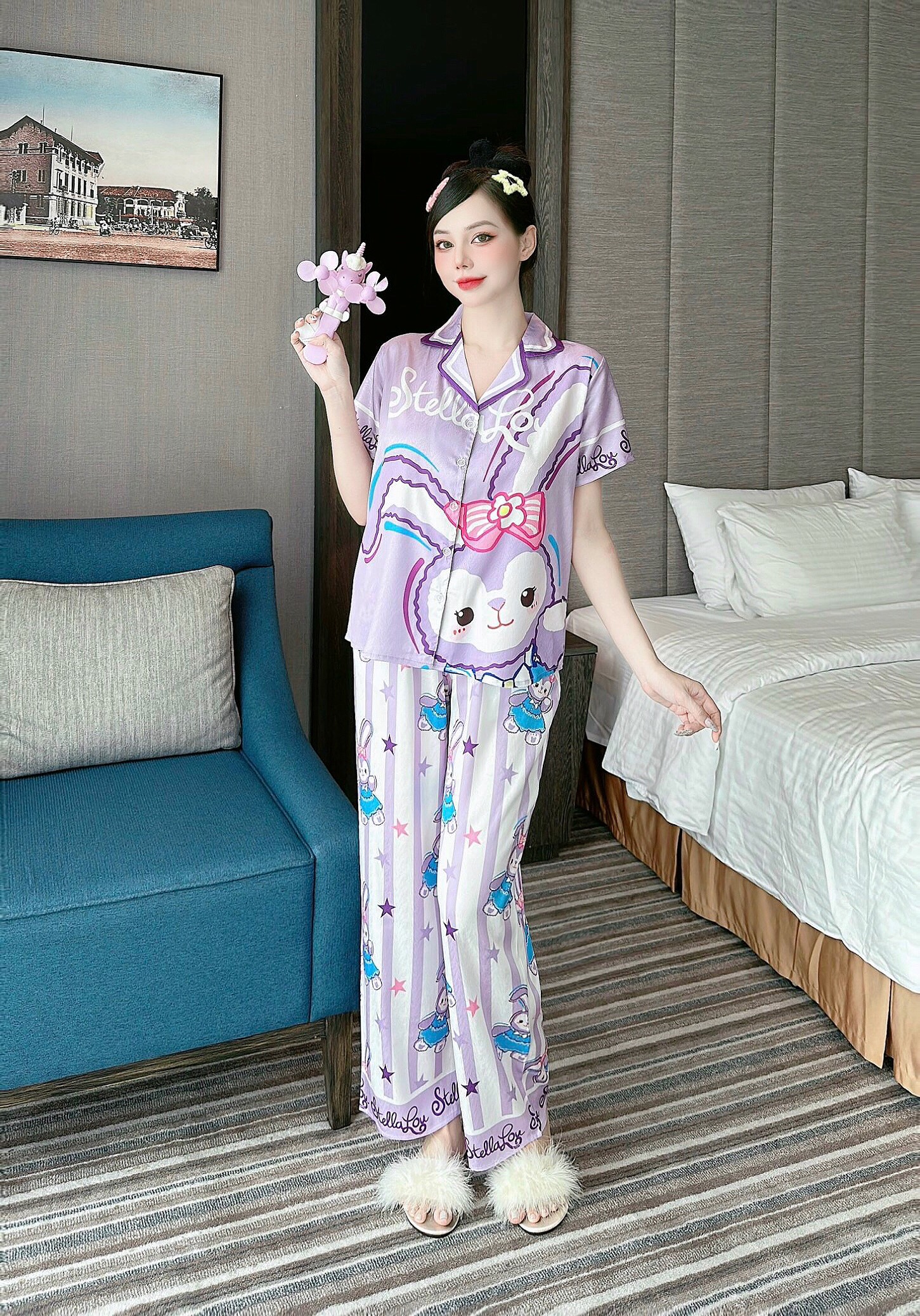Pyzama Đồ bộ nữ Lụa xước tiểu thư tay ngắn quần dài, bộ pizama, đồ ngủ pijama- cn167