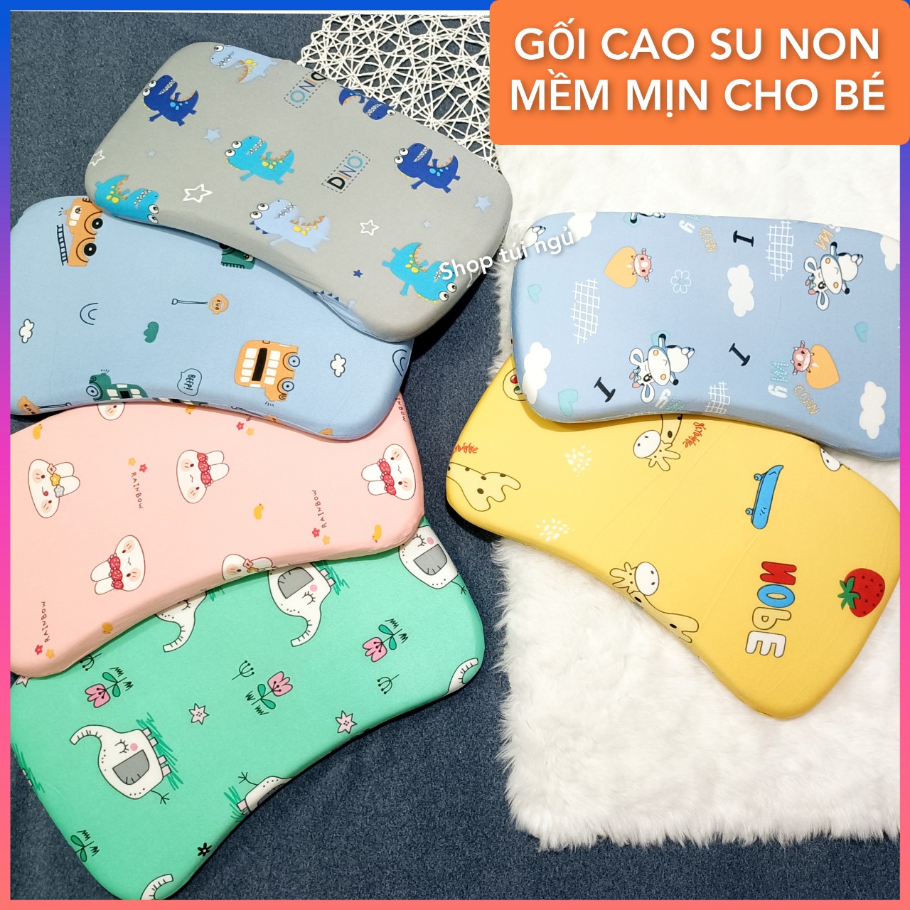 (Loại To)Gối Cao Su Non Cho Bé Yêu 100% Cao Su Thiên Nhiên Kháng Khuẩn, Khử Mùi, Hút Ẩm Tránh Hâm Bí Đầu Trẻ