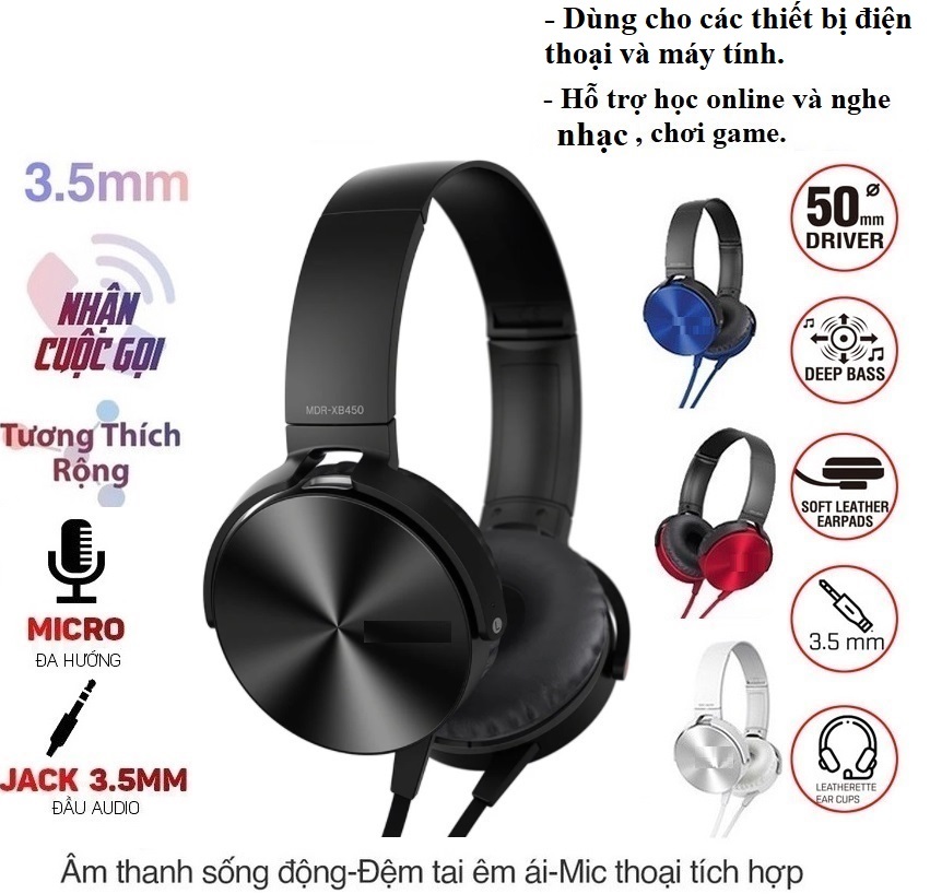 Tai nghe chụp tai có míc hỗ trợ học online và chơi game dây 3.5mm chống đứt dùng cho tất cả các thiết bị ( SIÊU BỀN )