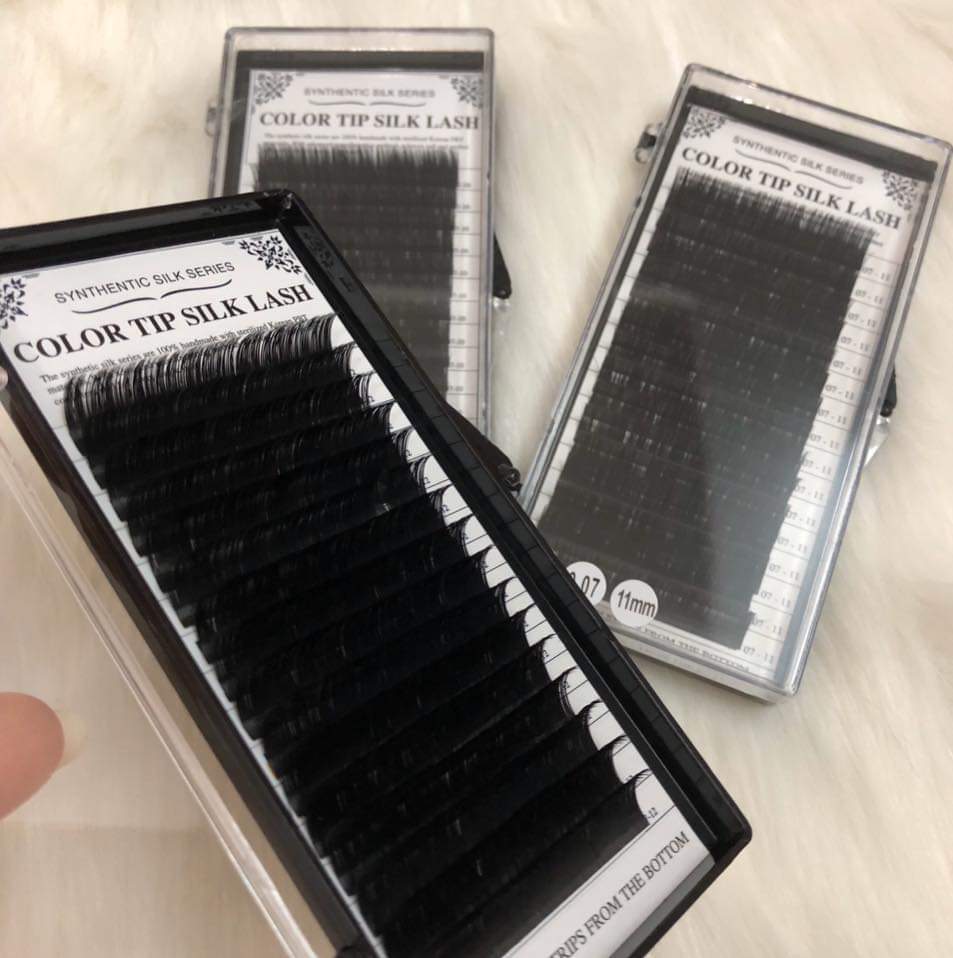 1 khay mi color tip silk lash độ cong C