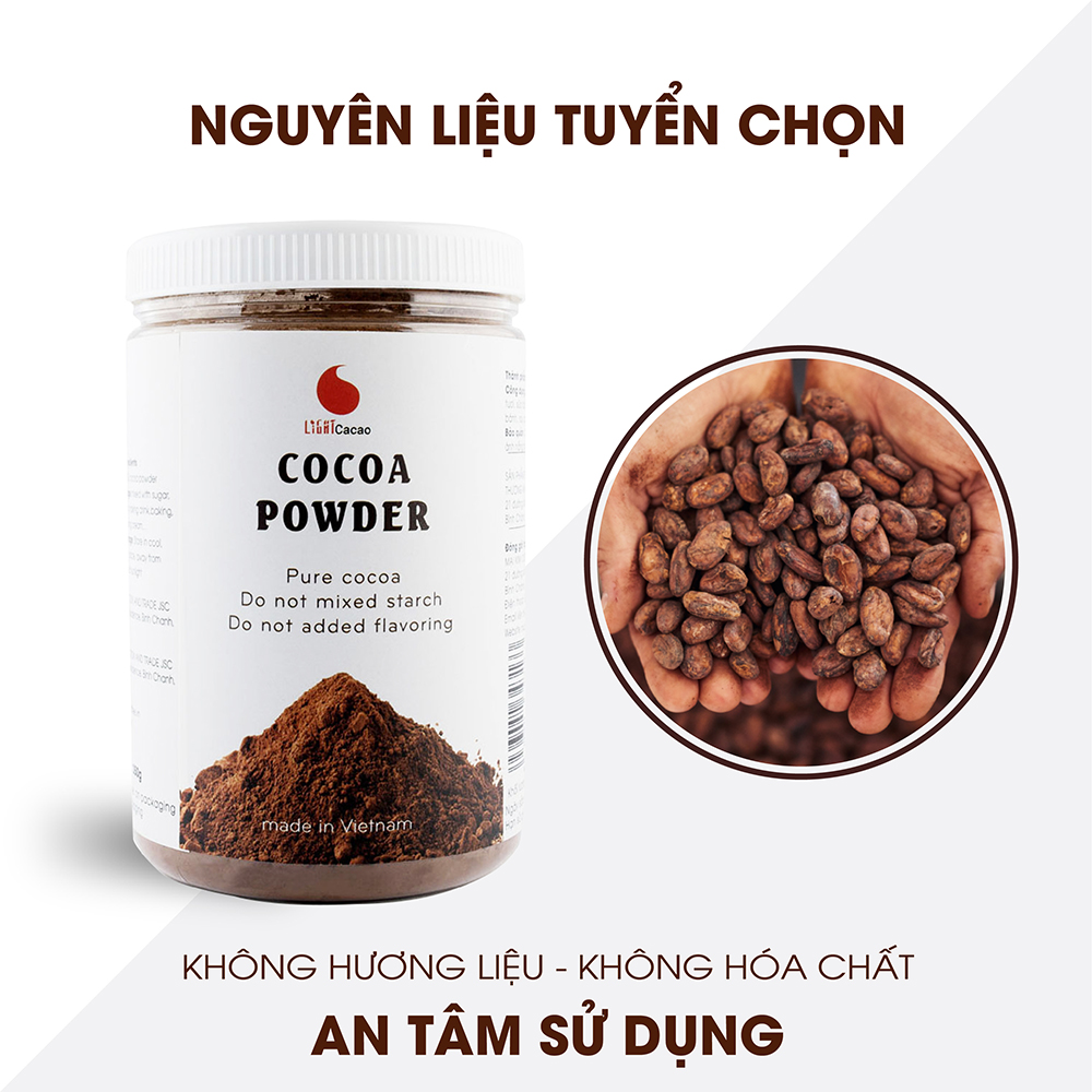 Combo 2 hũ Bột Cacao nguyên chất không đường Light Cacao tốt cho sức khỏe - hũ 350g