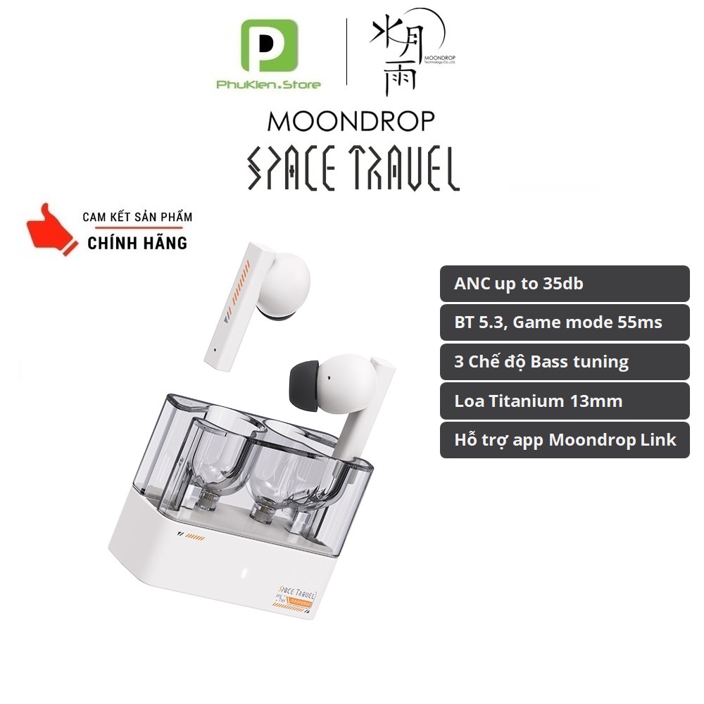Tai nghe True Wireless Chính Hãng MoonDrop Space Travel Bluetooth 5.3 | Chống ồn | Xuyên âm | Loa 13mm Titanium | Hỗ trợ app ( beat Soundpeats Capsule )