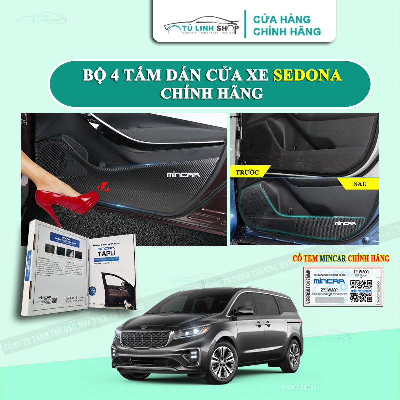 Bộ 4 Tấm dán Tapli xe SEDONA chính hãng MINCAR, chống xước tapi cửa ô tô bằng Carbon Air Fiber cao cấp